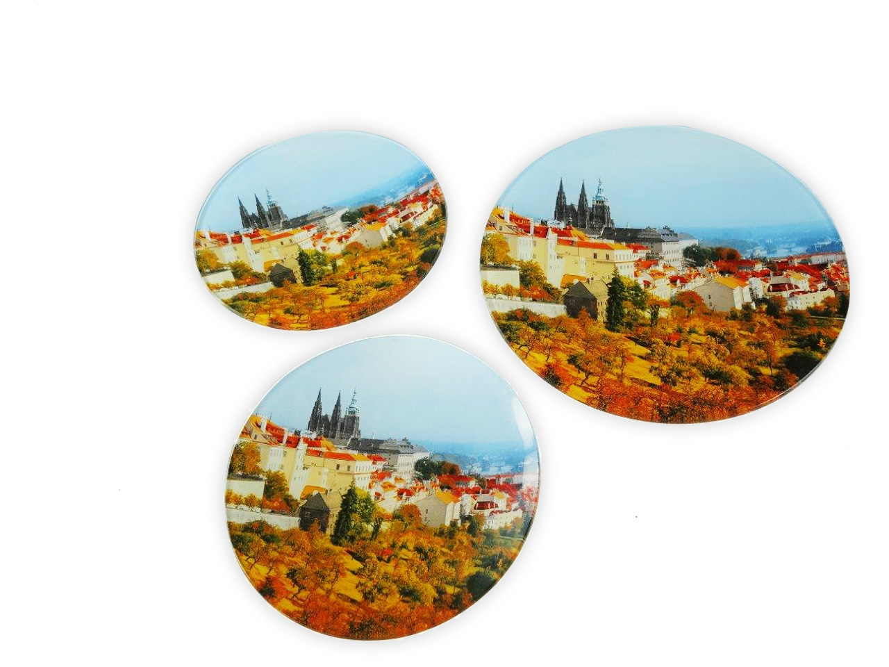 skleněné dárkySkleněný upomínkový talíř Praha kulatý 